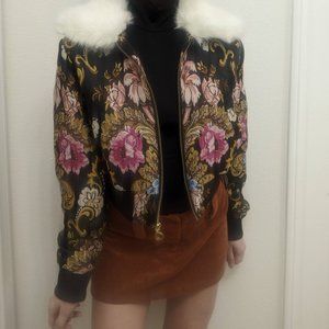 LPA Jacket 618 Brocade Fur Bomber jacquard embroidered baroque damask floral
